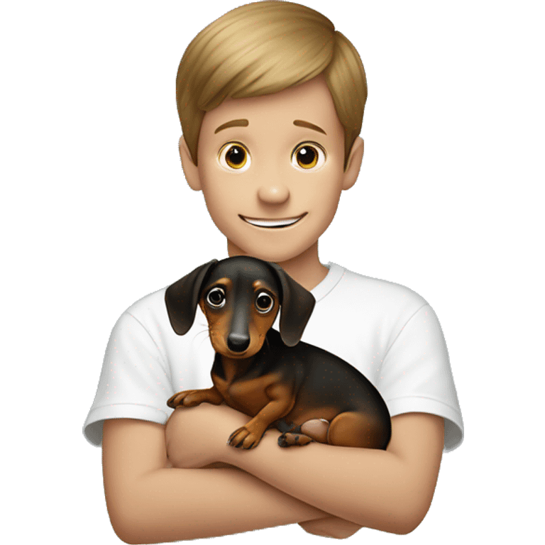 dachshund in the hands of a boy emoji