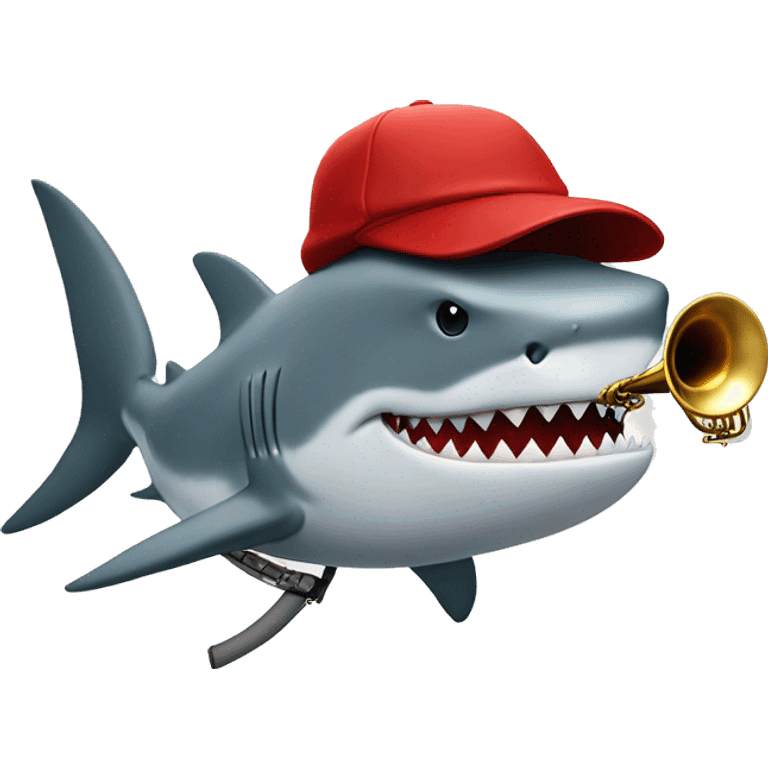 shark in a red hat plays the saxophone emoji