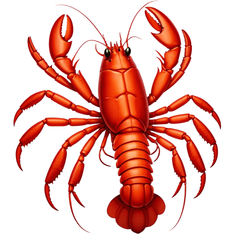 Cinematic bright red rock lobster, detailed hard shell, claws slightly open, freshly cooked, warm glowing tones, rich and indulgent. emoji