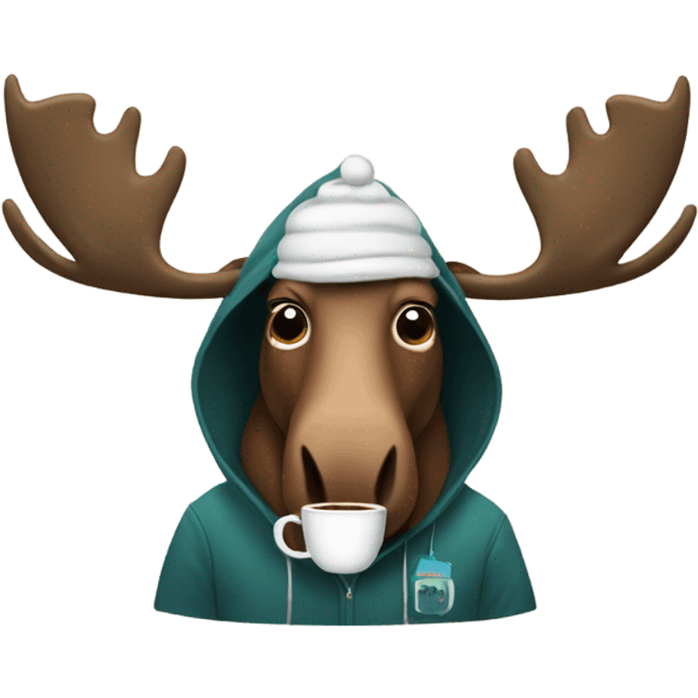 Moose wearing a hoodie drinking coffee emoji