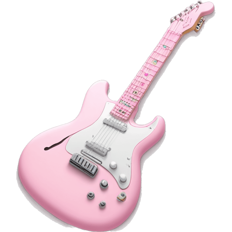 Pastel Pink Guitar "A pastel pink electric guitar with glowing strings, sparkling accents, and tiny hearts and stars floating around as it strums." emoji