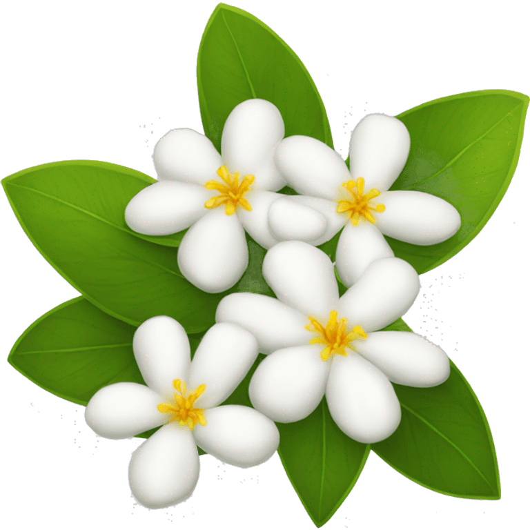 Jasmine flowers with white petals and yellow center of petals with stamens emoji