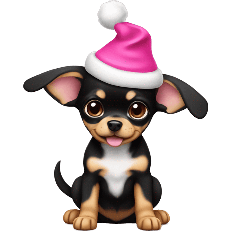 black & tan chihuahua puppy with pink christmas hat  emoji