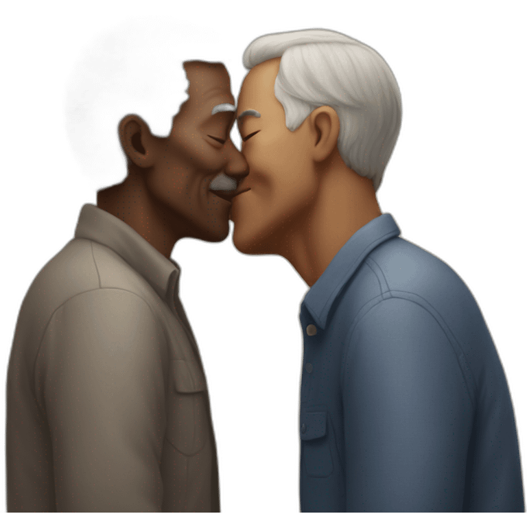 Older Man kissing different race older man emoji