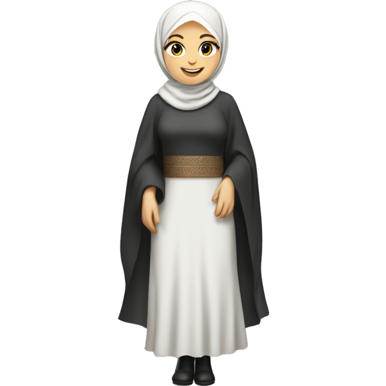 hijab woman, smile, beautiful dress, white skin, full-body (slim) emoji