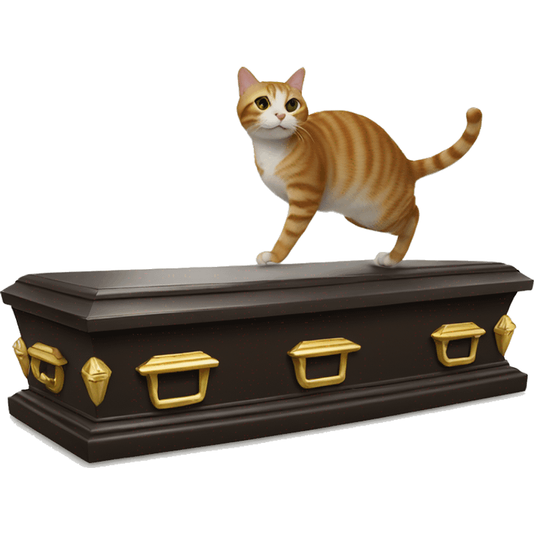 a cat doing a kickflip on a casket emoji