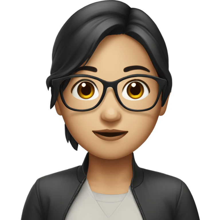 asian girl with dark hair and dark glasses emoji