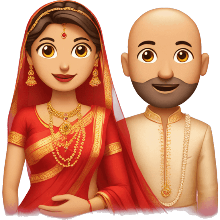 A woman in red saree and a bald man in veshti are getting married emoji