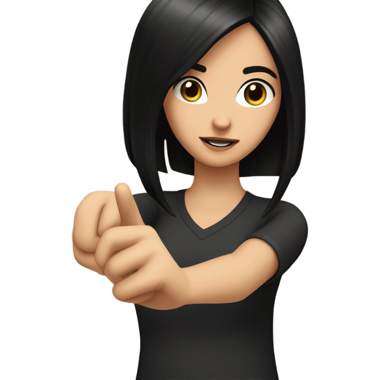 white girl with Black hair young pointing at something with her hands  emoji