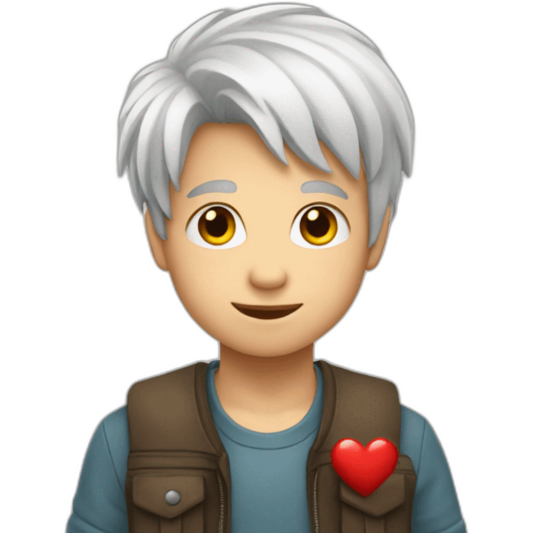 Boy-with-white-hair-give-a-heart-sign emoji