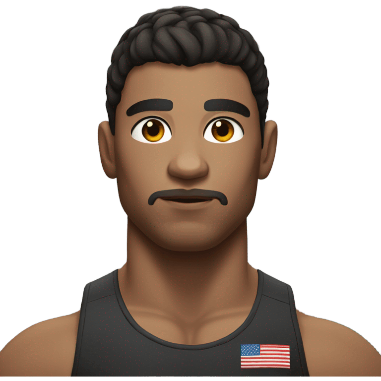 Dark brown hair and eyes and wrestler emoji