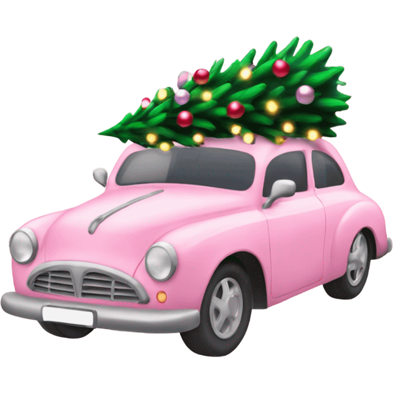 Christmas light pink car with Christmas tree emoji