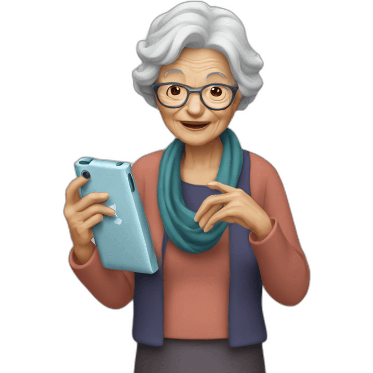 old woman holding an ipod emoji