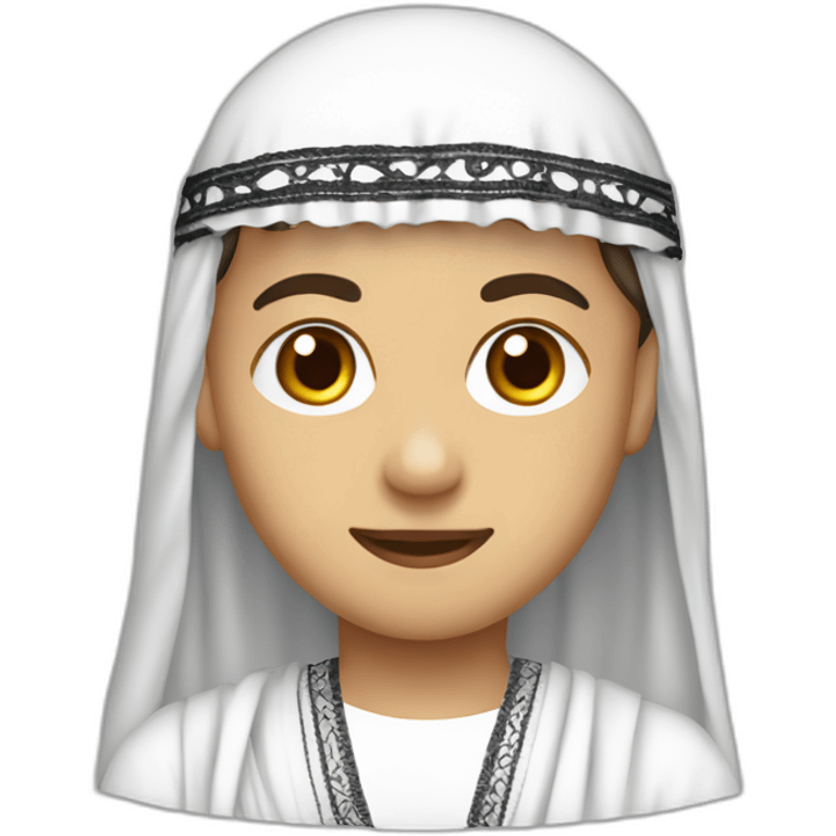 Boy wearing Arabic white dress for male and wearing Embroidered keffiyeh on his head  emoji