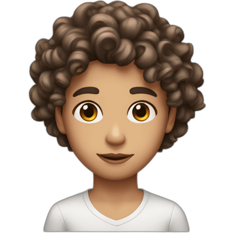 a boy with curly long hair, brown eyes, big lips, beautiful eyebrows with a black sweat emoji