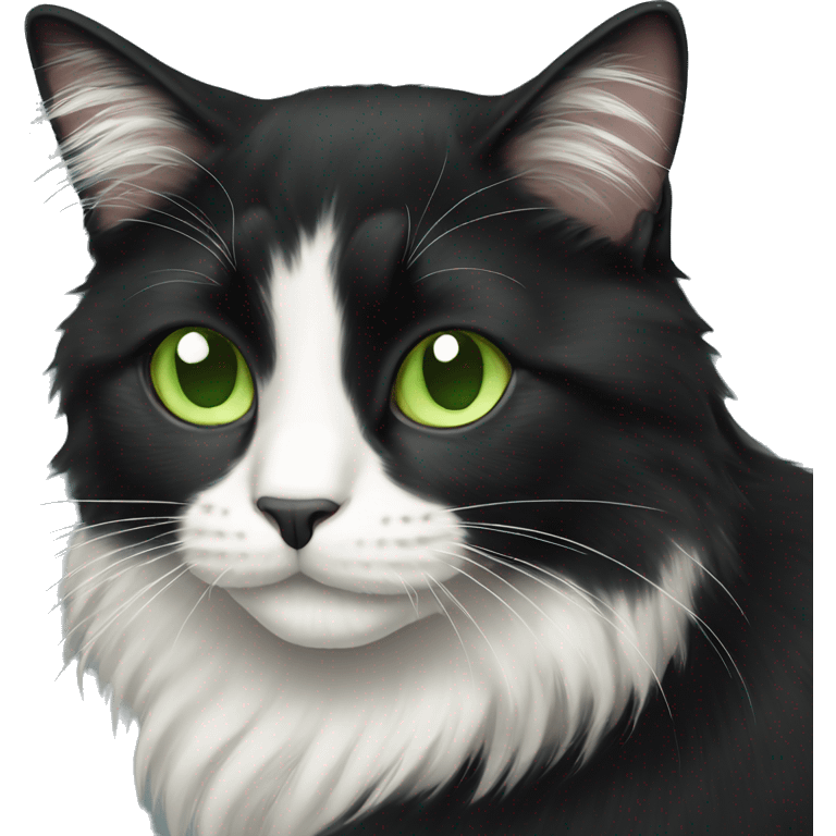 Black long haired cat with light green eyes emoji