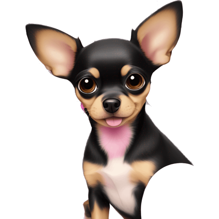 black & tan chihuahua puppy surrounded by pink balloons emoji