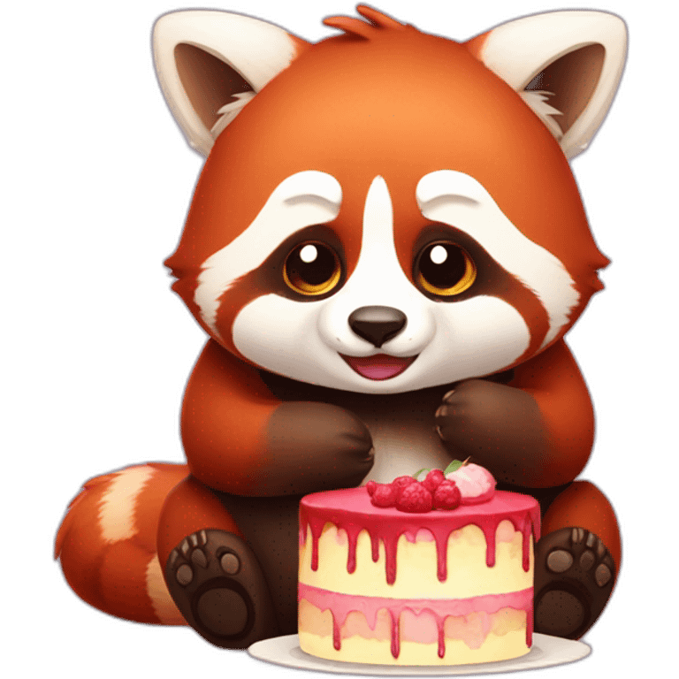 tired sad red panda sitting and eating cake emoji