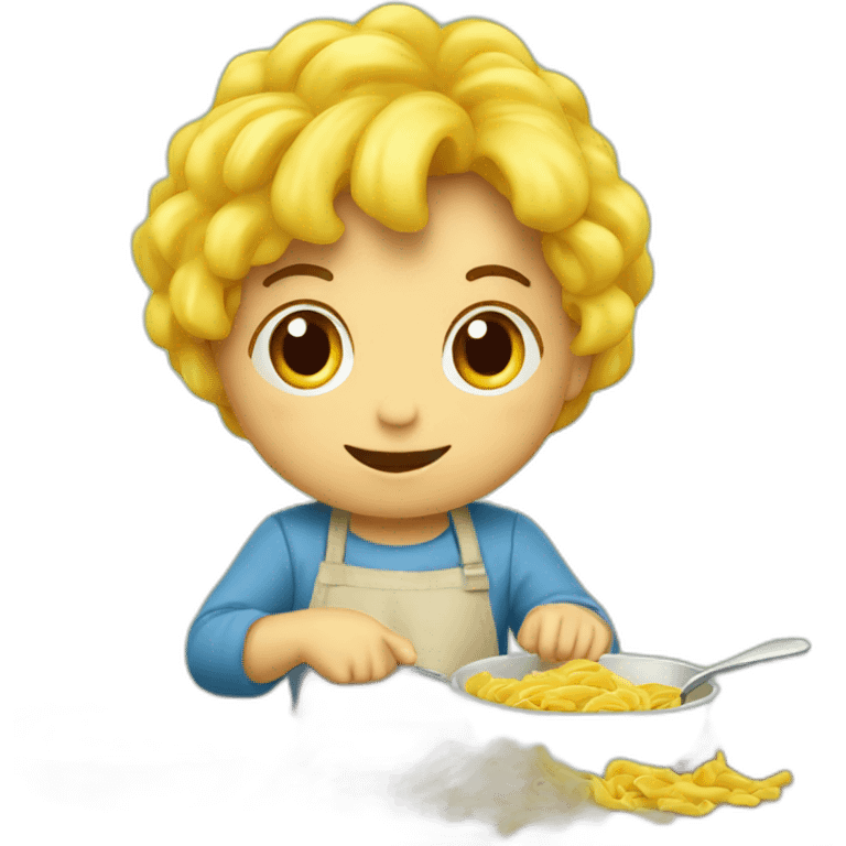 De kinderen eten pasta de  emoji