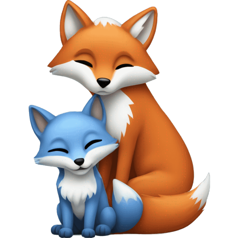 Mom Fox whit baby blue fox emoji