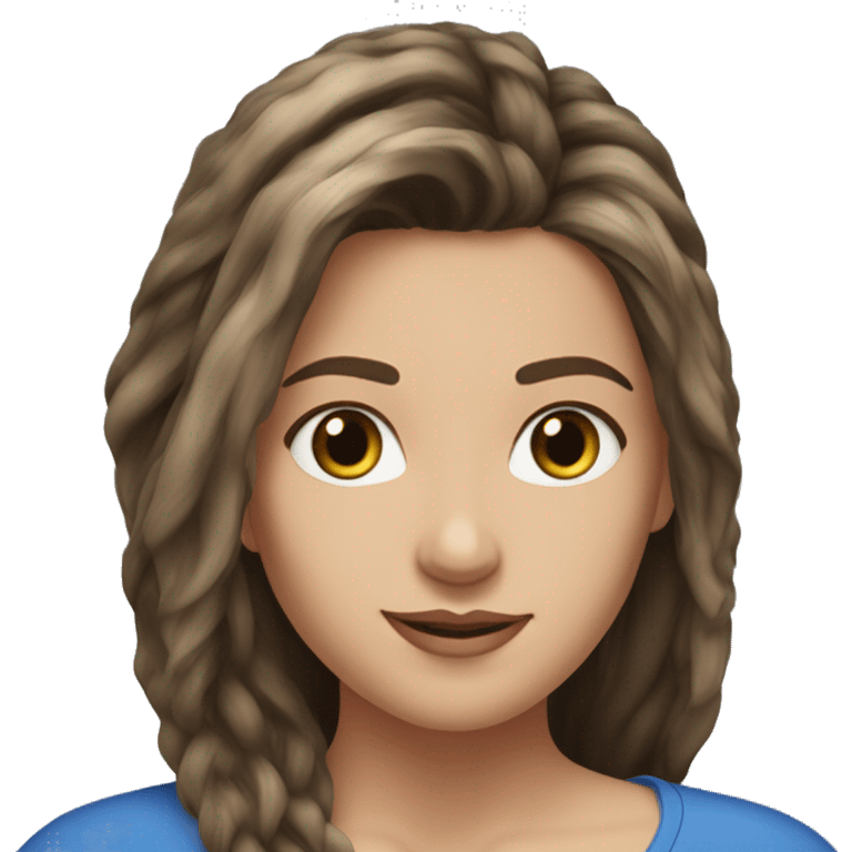 Brunette balayage long hair white women blue top emoji