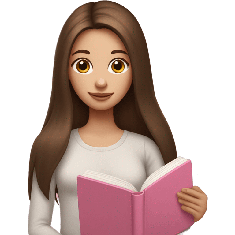 fair-skinned girl with long and straight brown hair holding a baby-pink-colored book emoji