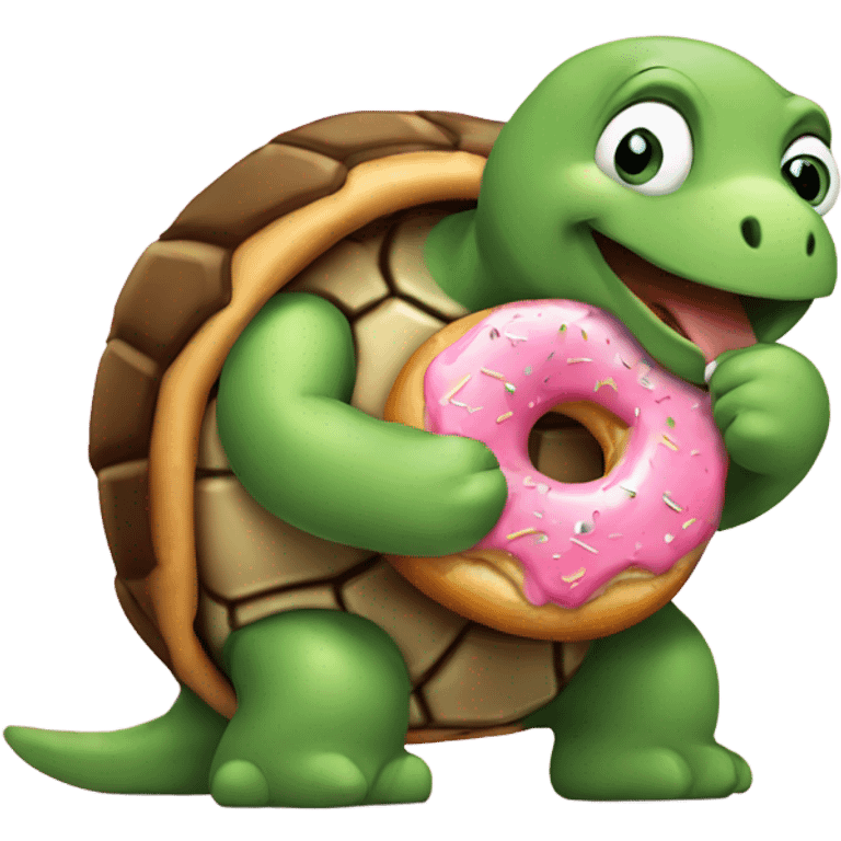 Turtle eating a doughnut emoji