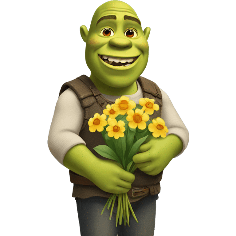 Shrek holding flowers emoji