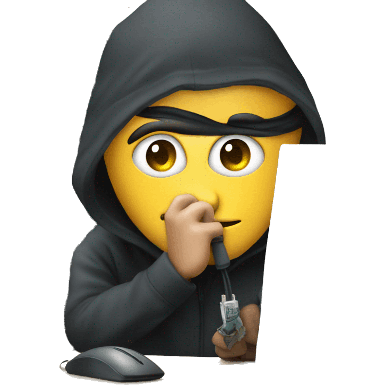 a thief sniffing an ethernet wire between two computers emoji