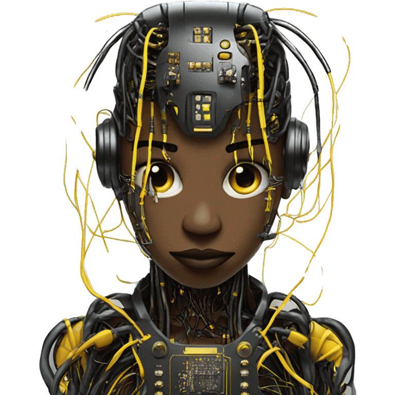 black and yellow cyborg with wires and circuitry  emoji