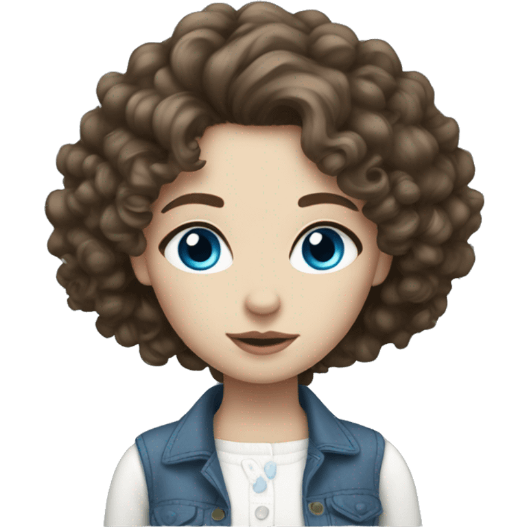 Curly brunette girl with blue eyes and white skin with a cute outfit   emoji