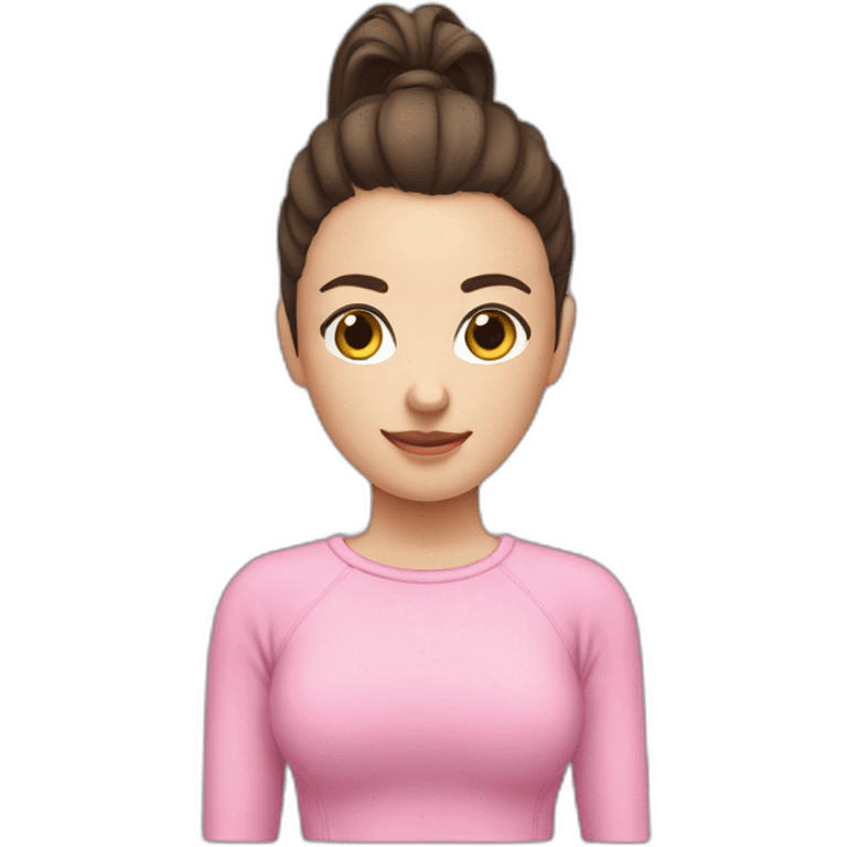 Short brunette with White skin and a ponytail. Pink pull-over emoji