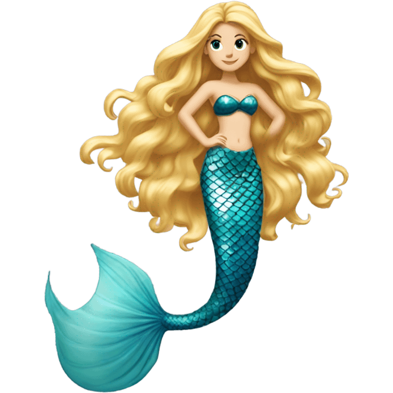 Pretty detailed mermaid princess with red tail and blonde hair emoji