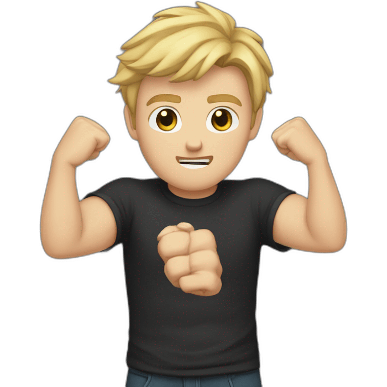 light haired white young man in dark t-shirt with both fists clenched to his head in loss emoji