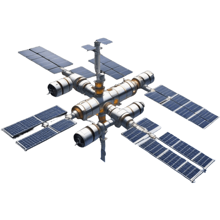  Cinematic Realistic Space Station – A highly detailed, sprawling orbital station with complex solar panels and intricate docking modules. The metallic structure glows faintly from reflected sunlight, with the curvature of Earth and the deep blackness of space in the background. emoji