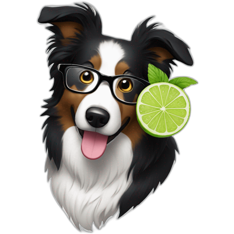 border collie with glasses drinking mojito emoji