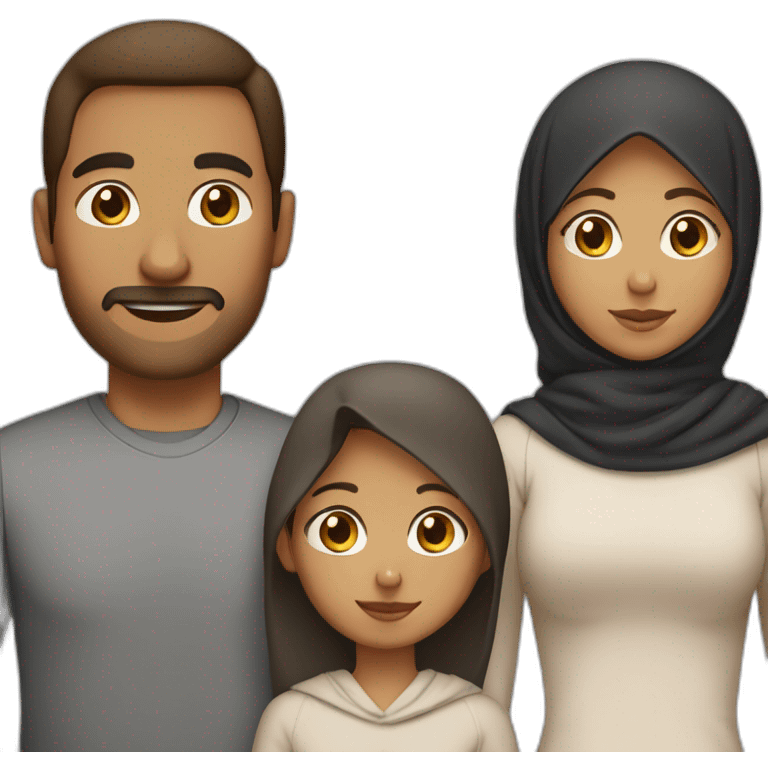 family of four, mom, dad, and two children, medium brown skin, dark hair, only the mom is wearing hijab emoji