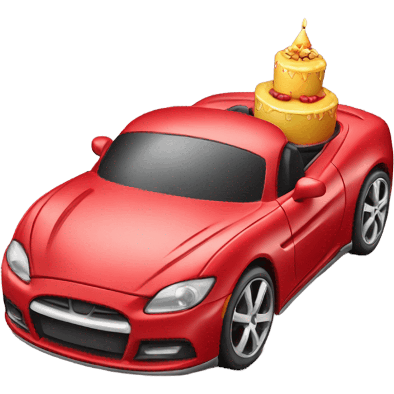 Birthday cake in red sports car emoji