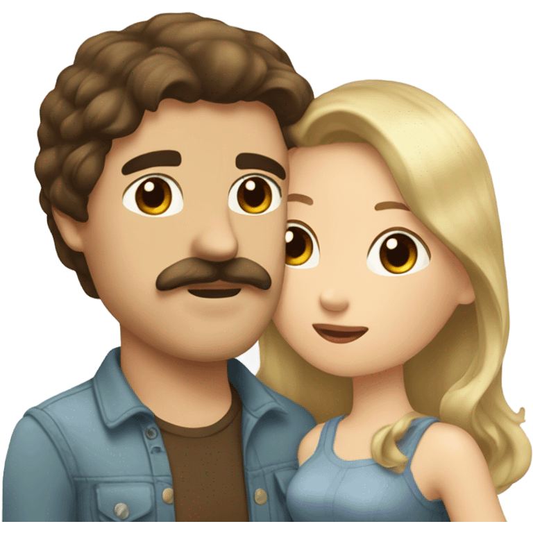 Man with brown hair and blond mustache kissed beautiful girl with dark brown hair  emoji