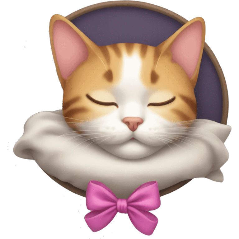 Cat with a bow sleeps emoji