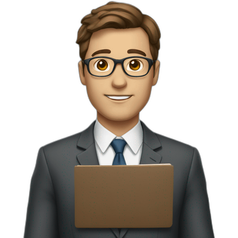 Teacher with brown hair wearing glasses and a suit and tie emoji