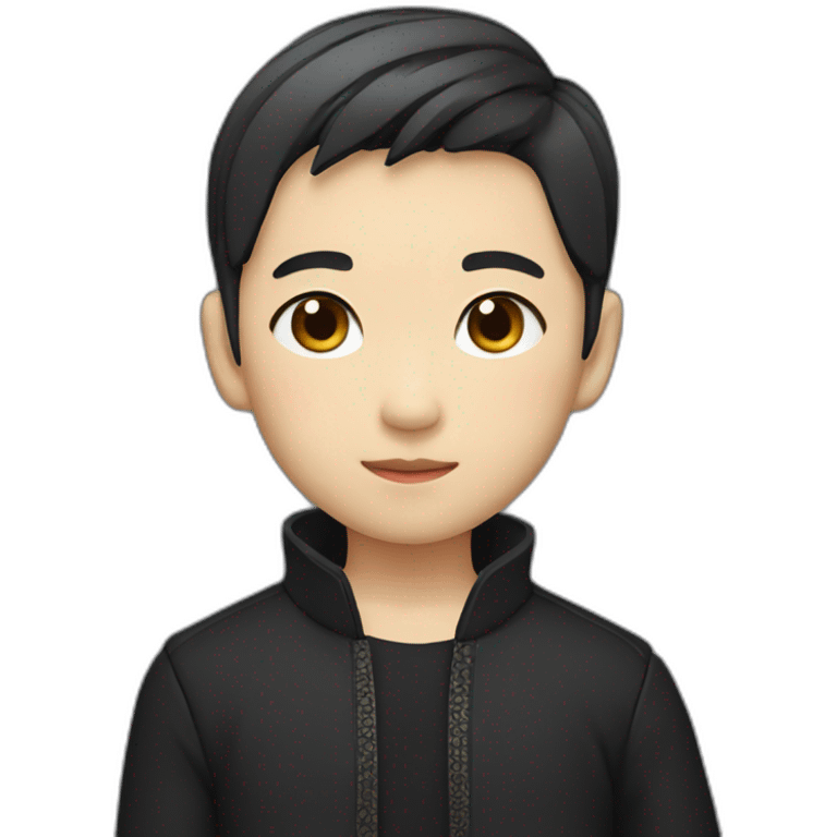 Japanese-style short-haired Chinese boy wearing black jacket emoji