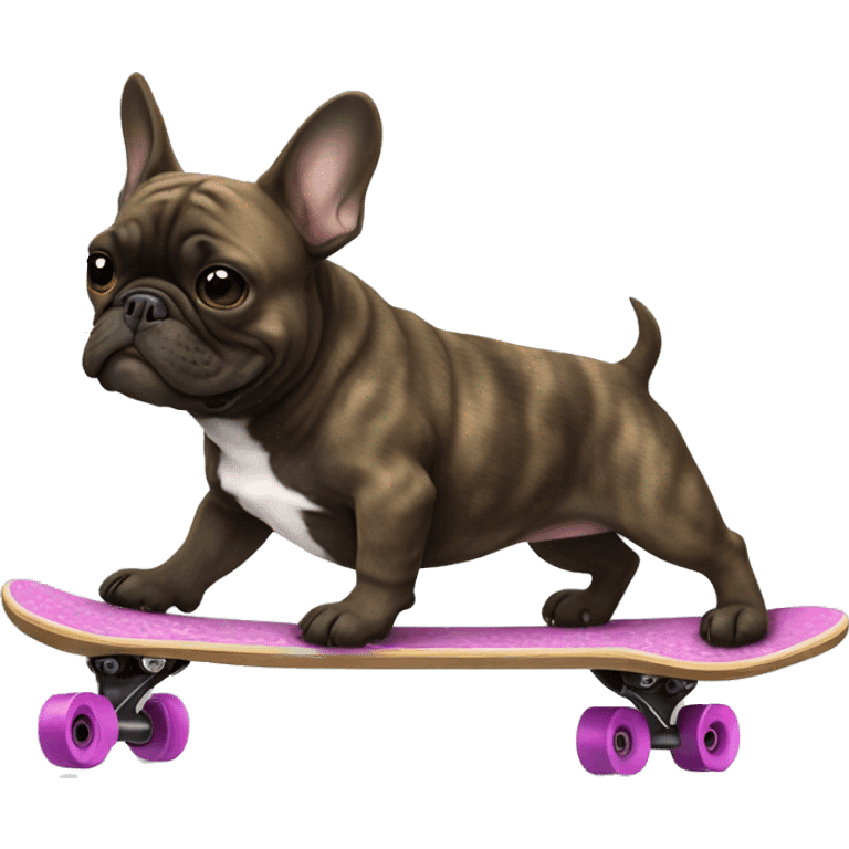 brindle French bulldog is skateboarding emoji