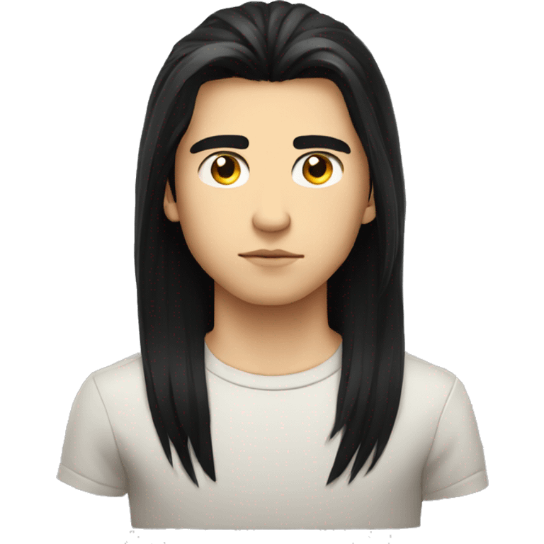 european teenager boy long black hair serious face emoji