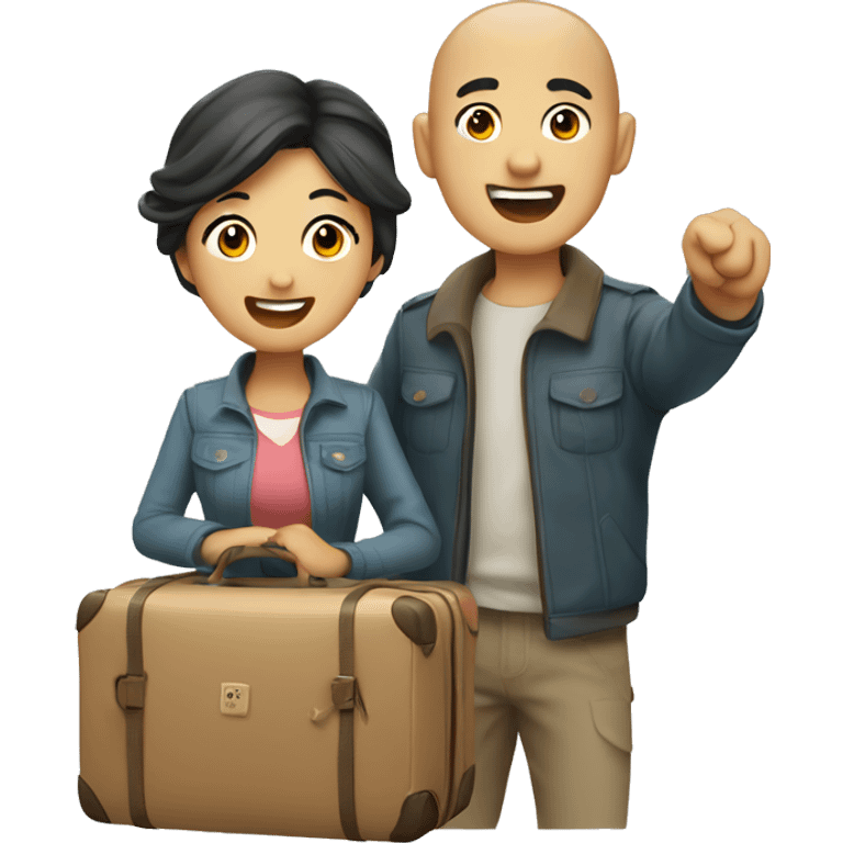 Cute Asian couple excitedly traveling  emoji