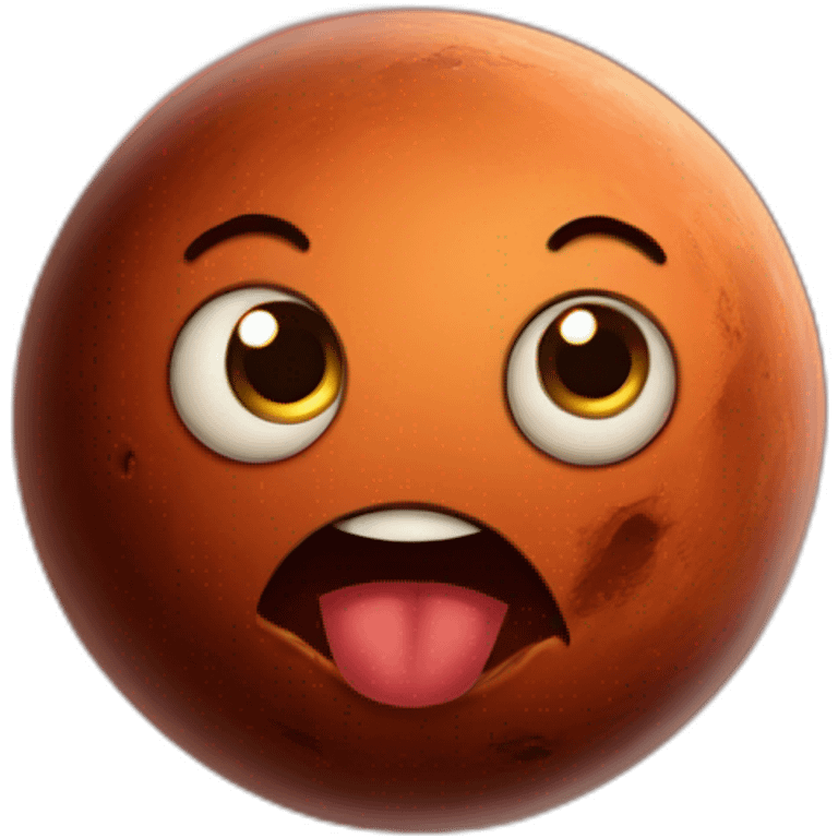 planet Mars with a cartoon grimacing face emoji