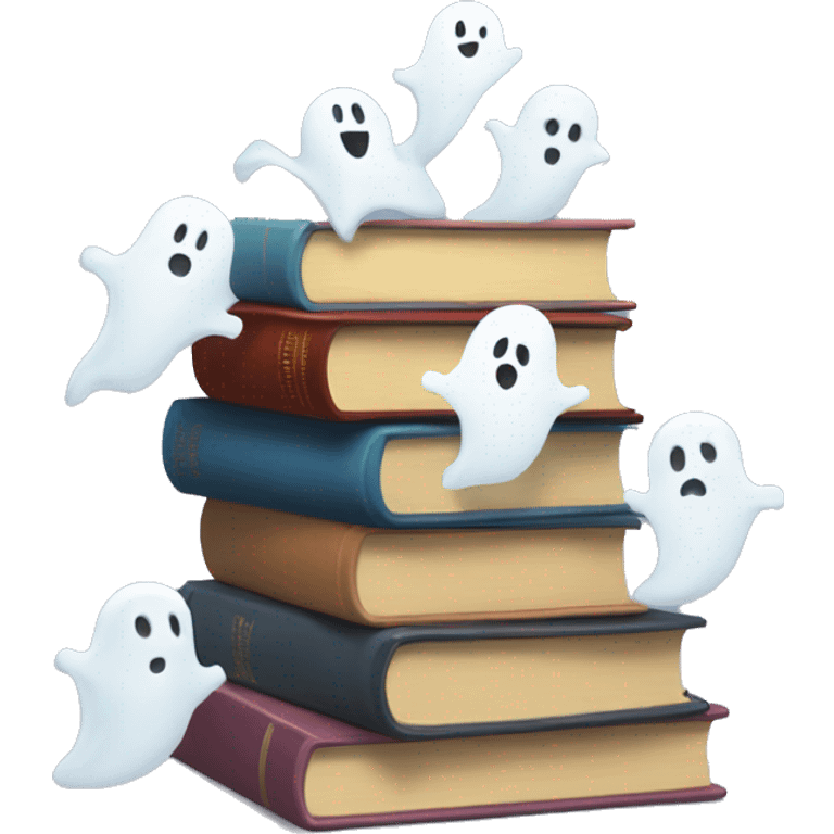 Stack of books with ghosts coming out of the books  emoji