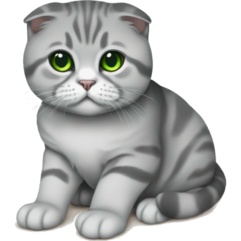 Scottish fold cat in grey with Green eyes sitting emoji