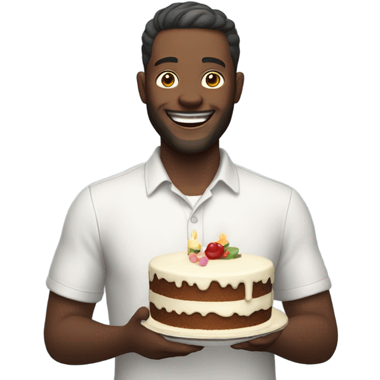 smiling man with cake indoors emoji