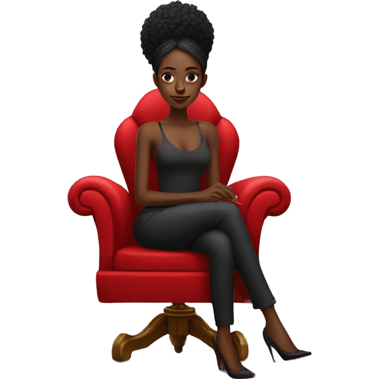 black girl sitting cross-legged on big red throne chair with one glass of wine in her hand emoji